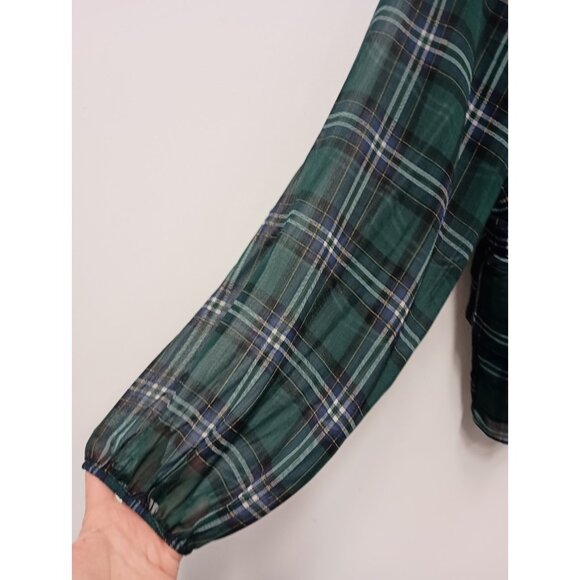 Torrid BOHO Top Size 2X Green Plaid Chiffon Ruffle Long Sleeve Peplum Crop - Picture 6 of 11